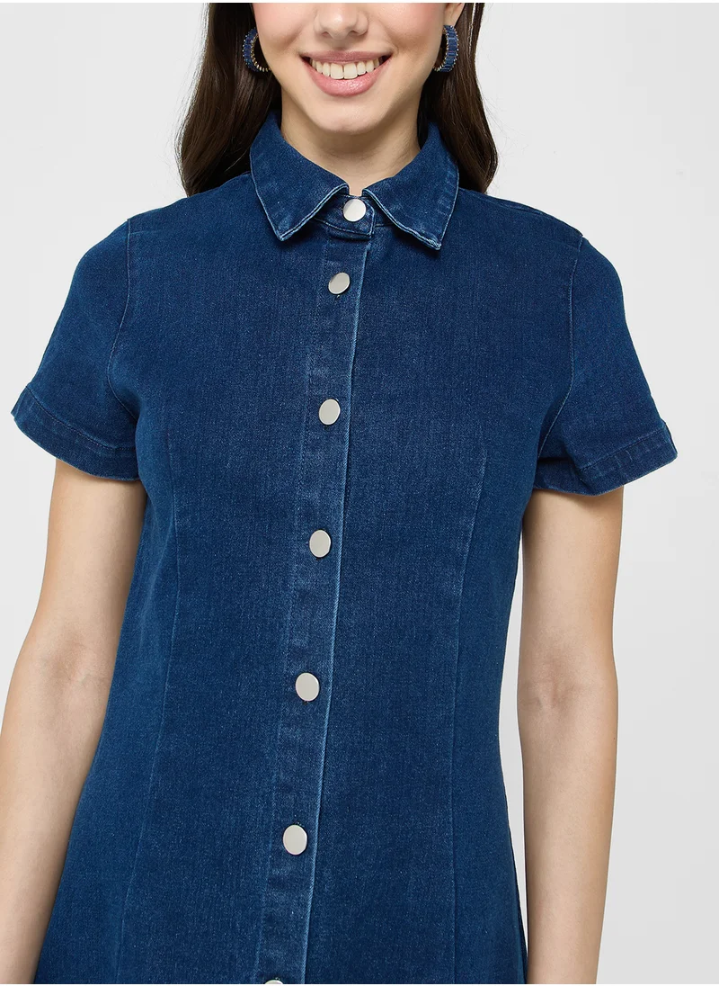 Ginger Denim Button Down A Line Dress