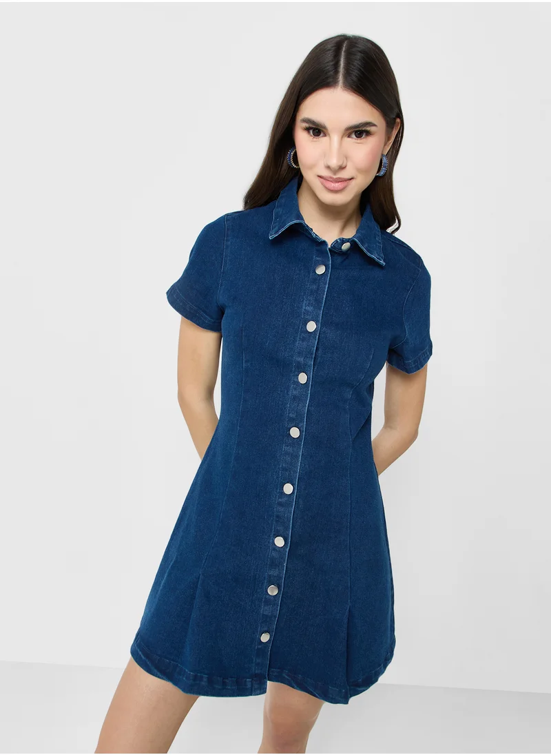 Ginger Denim Button Down A Line Dress