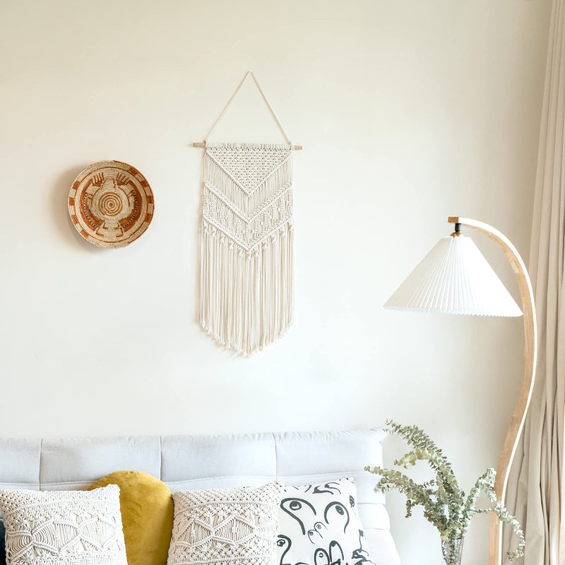 Mkono Macrame Wall Hanging Art Woven Boho Home DÃ©cor, Geometric Beautiful Yarn Tapestry Wall Decor for Bedroom, Nursery, Apartment, Dorm Decoration, Christmas Gift for Teen Girl Mom, 17" W x 33" L - Image 1