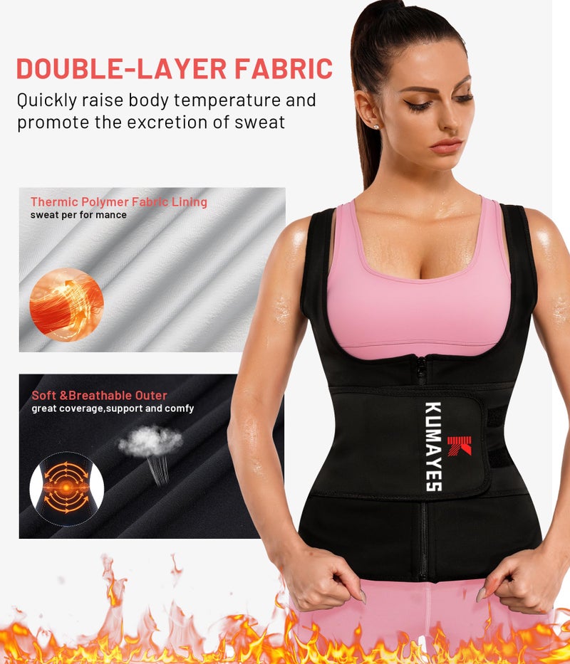 KUMAYES Womens Waist Trainer With Zipper Corset Sweat Waist Trimmer Workout Belt Shirt Band Faja Body Shaper Black - Image 4