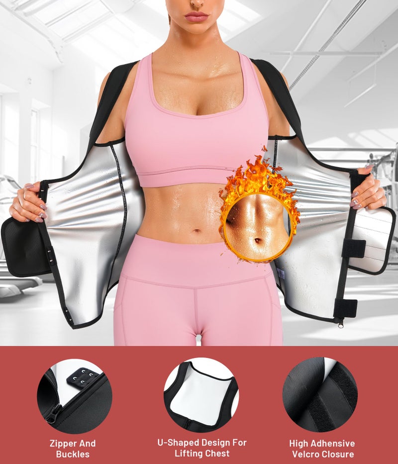 KUMAYES Womens Waist Trainer With Zipper Corset Sweat Waist Trimmer Workout Belt Shirt Band Faja Body Shaper Black - Image 2