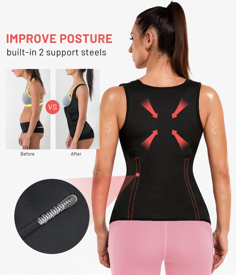 KUMAYES Womens Waist Trainer With Zipper Corset Sweat Waist Trimmer Workout Belt Shirt Band Faja Body Shaper Black - Image 3