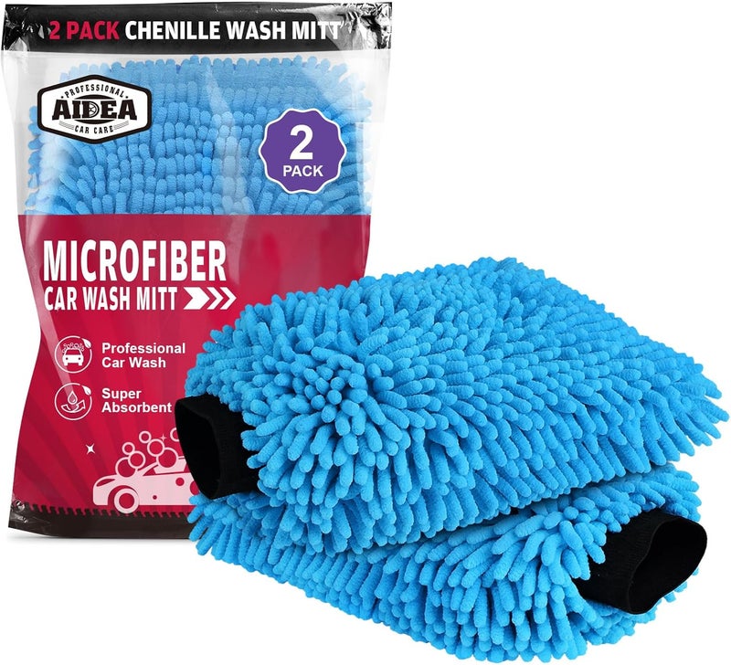 AIDEA Microfiber Car Wash Mitt - 2 Pack, Scratch & Lint Free, Premium Chenille Wash Mitts - Image 1