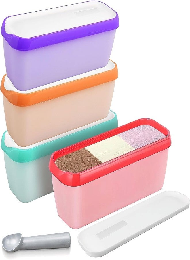 KisSealed 4 Pack Ice Cream Containers,Reusable Homemade Ice Cream Tubs,1.5 Qt Storage Freezer Ice Cream Container with Lids and Spoon for Yogurt, Sorbet, ect. - Image 1