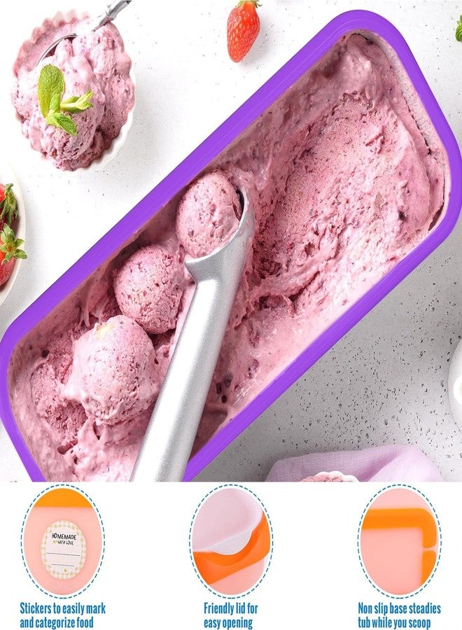 KisSealed 4 Pack Ice Cream Containers,Reusable Homemade Ice Cream Tubs,1.5 Qt Storage Freezer Ice Cream Container with Lids and Spoon for Yogurt, Sorbet, ect. - Image 5