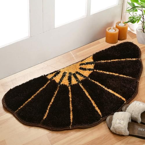 PRISCILLA Half Sunflower Doormat for Home Entrance - Micropoly Anti Slip Shaggy Rug for Home Living Room Bedroom - Exclusive Super Soft Multipurpose Floor Mats Bedside Runner, 18x36 Inches (Brown) - Image 1