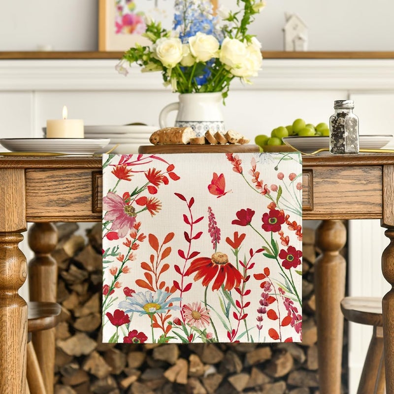 Artoid Mode Orange Daisy Flowers Floral Leaves Summer Table Runner, Spring Kitchen Dining Table Decoration for Home Party Decor 13x72 Inch - Image 3
