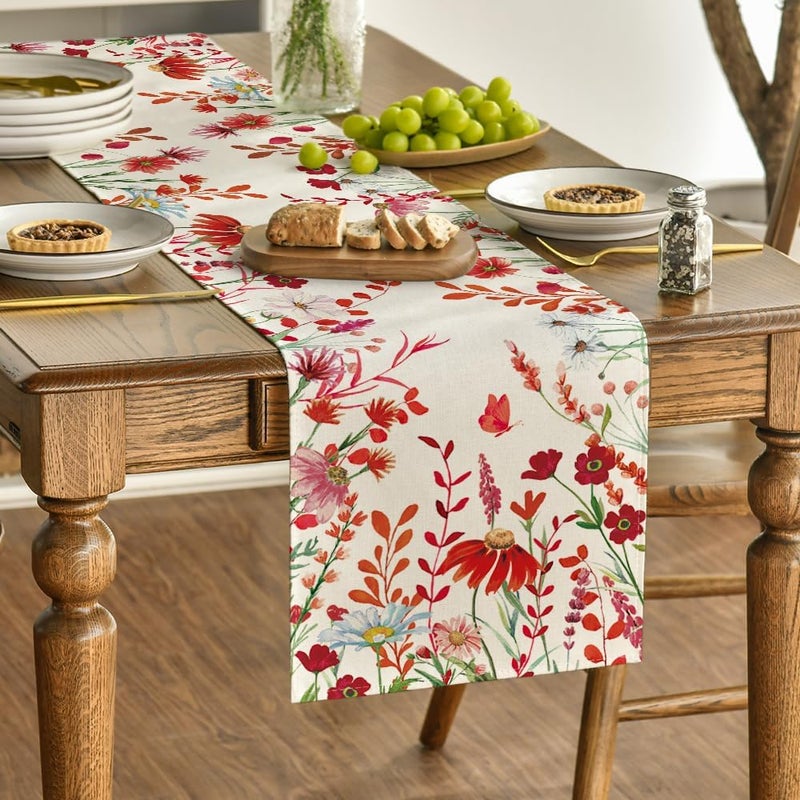Artoid Mode Orange Daisy Flowers Floral Leaves Summer Table Runner, Spring Kitchen Dining Table Decoration for Home Party Decor 13x72 Inch - Image 2