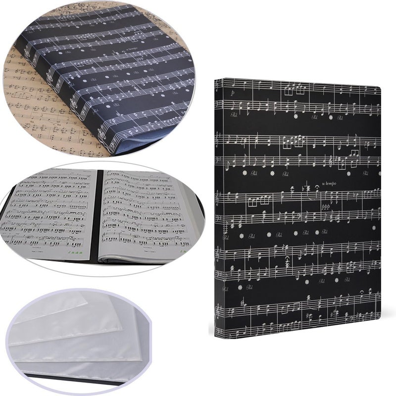 PUNK Music Sheet File Paper Storage Folder Documents Holder Blank Sheet Files Plastic A4 Size 40 Pockets (Music Sheet Black) - Image 2