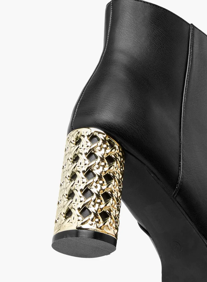 Flora Bella By Shoexpress Solid Ankle Boots with Metallic Block Heels
