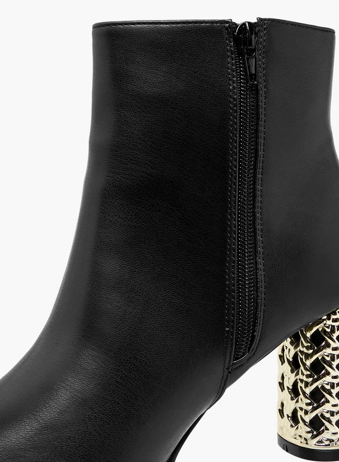 Flora Bella By Shoexpress Solid Ankle Boots with Metallic Block Heels