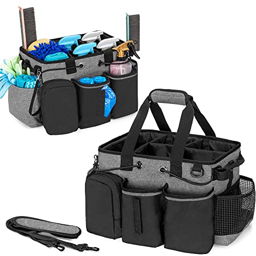 LoDrid Large Professional Cleaning Caddy with Detachable Divider Supply Organizer with Handle and Shoulder Strap Cleaning Bags for Housekeepers  Cleaners Black