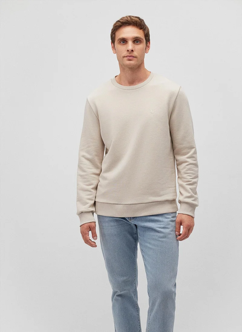 مافي Crew Neck Beige Basic Sweatshirt