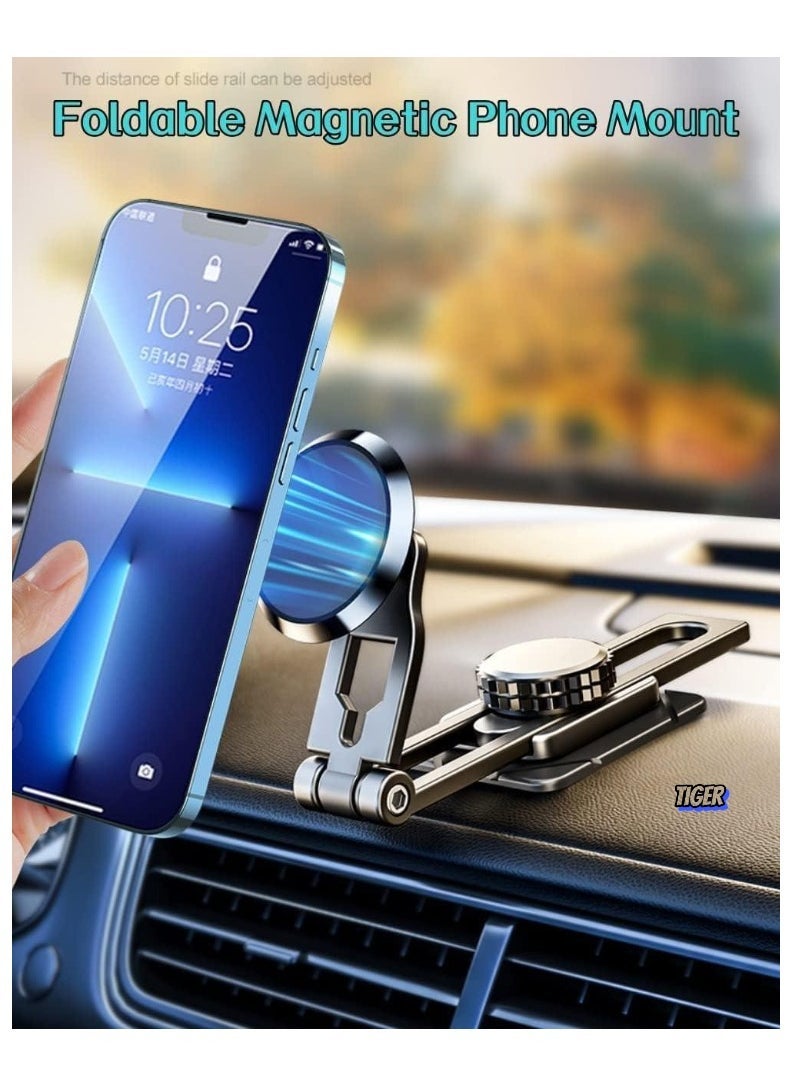 JAJEEK Magnetic Car Phone Mount - Alloy Folding Holder with 6X Stronger Magnets, 360° Rotation, Universal Dashboard Holder for 4-7in Phones, Compatible with iPhone, Samsung, Huawei, and More - Image 2