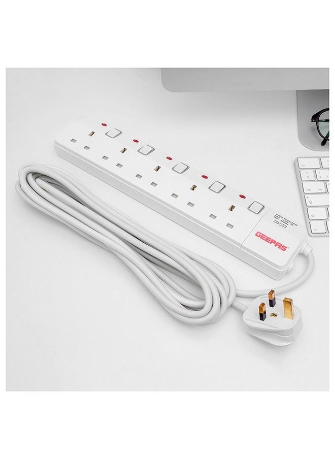 GEEPAS - 5 Way - 5 Meter Cable Power Extension Socket  Portable Multi Socket | Multi Plug Power Cable | High Quality, Heavy Duty Power Switch - Image 1
