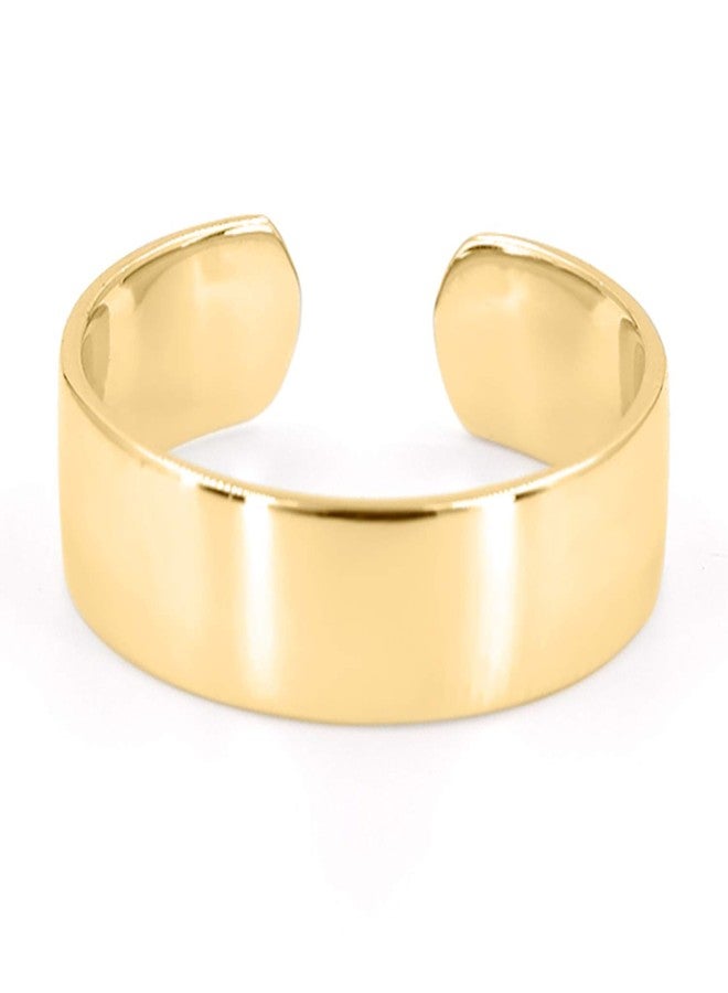 Lemon Grass Sterling Silver Simple Ring - Open, Ajustable, Wide Band Line Ring (Single Band-Yellow Gold) - Image 1