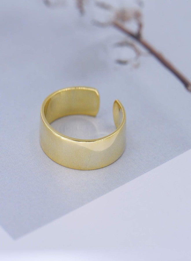Lemon Grass Sterling Silver Simple Ring - Open, Ajustable, Wide Band Line Ring (Single Band-Yellow Gold) - Image 4