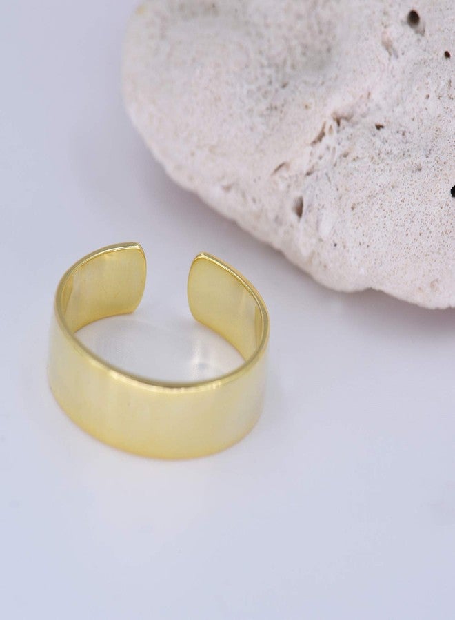 Lemon Grass Sterling Silver Simple Ring - Open, Ajustable, Wide Band Line Ring (Single Band-Yellow Gold) - Image 5