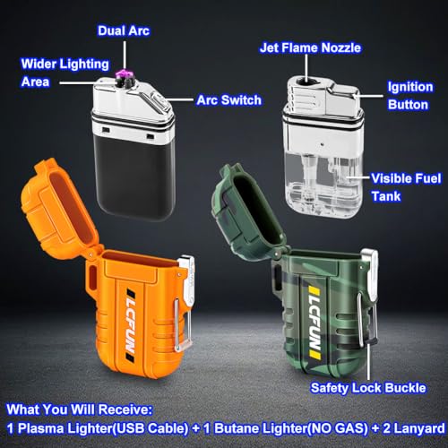 LcFun 2 Pack Waterproof Lighters, Outdoor Windproof Torch Lighters Butane Refillable, Electric Dual Arc Plasma Lighter USB Rechargeable Matches, Christmas Stocking Stuffers Survival Gifts - Image 2