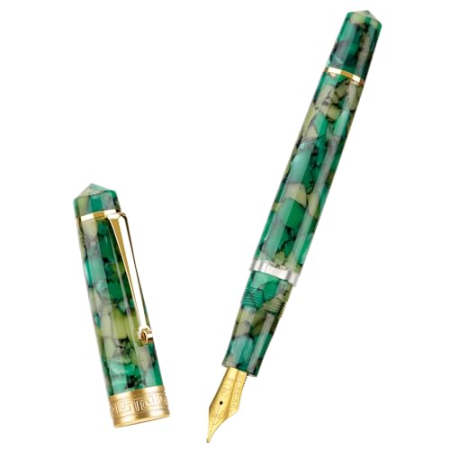 Asvine P20 Piston Fountain Pen Extra Fine Point, Green Marble Acrylic Gold Trim Smooth Writer Collection with Case Set - Image 1