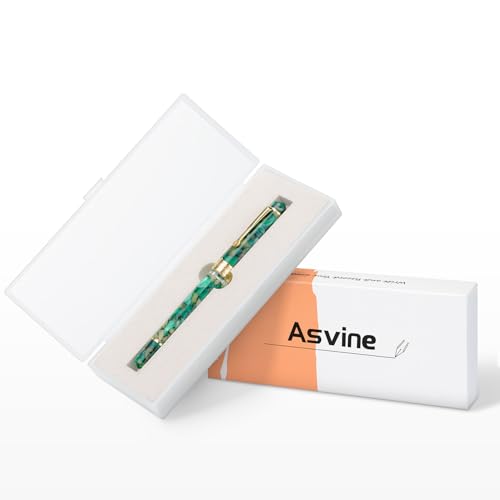 Asvine P20 Piston Fountain Pen Extra Fine Point, Green Marble Acrylic Gold Trim Smooth Writer Collection with Case Set - Image 3