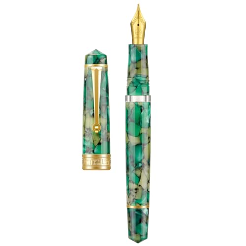 Asvine P20 Piston Fountain Pen Extra Fine Point, Green Marble Acrylic Gold Trim Smooth Writer Collection with Case Set - Image 5