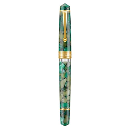 Asvine P20 Piston Fountain Pen Extra Fine Point, Green Marble Acrylic Gold Trim Smooth Writer Collection with Case Set - Image 4