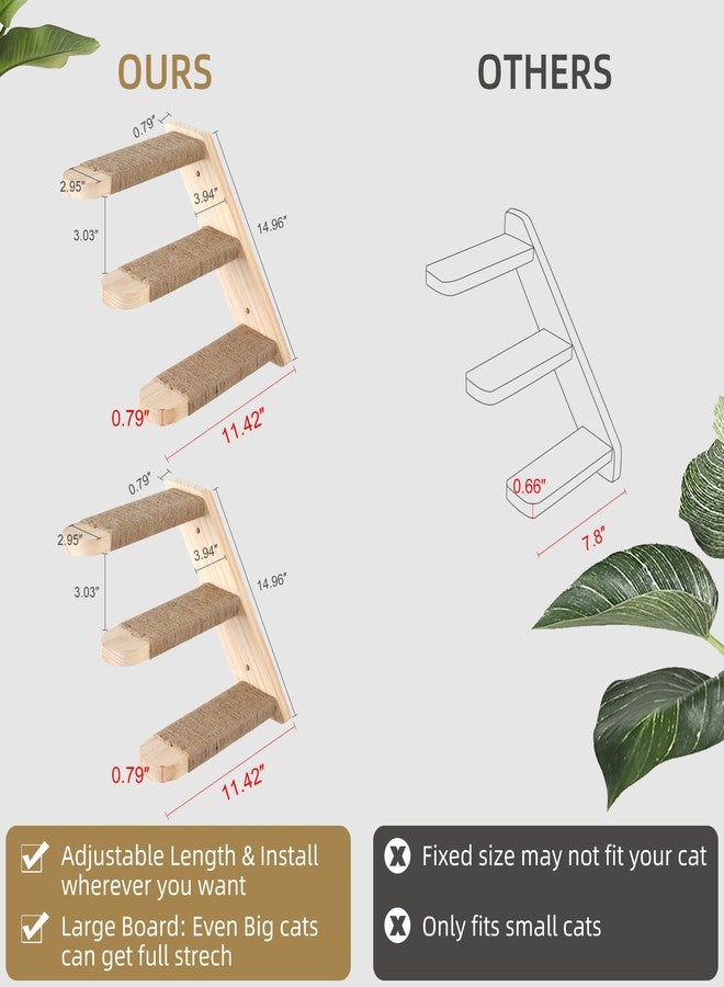 أثاث جداري للقطط من قطعتين من Dvfroy، منصة خشبية كبيرة الحجم للقطط، رف تسلق للقطط، يتضمن نوعين من براغي التثبيت، عمود خدش للقطط، سلم للقطط بثلاث درجات (من اليمين إلى اليسار). - Image 4
