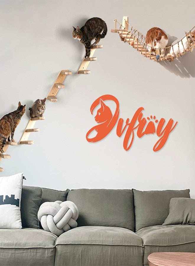 أثاث جداري للقطط من قطعتين من Dvfroy، منصة خشبية كبيرة الحجم للقطط، رف تسلق للقطط، يتضمن نوعين من براغي التثبيت، عمود خدش للقطط، سلم للقطط بثلاث درجات (من اليمين إلى اليسار). - Image 3