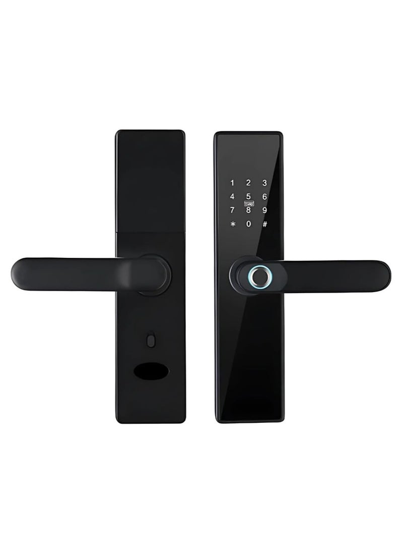 eurocliq Smart Digital Door Lock Wi-Fi Fingerprint Password Card Access Virtual Password APP Control Safe Handle Anti-Tamper Alarm for Front Doors, Black  - Image 1
