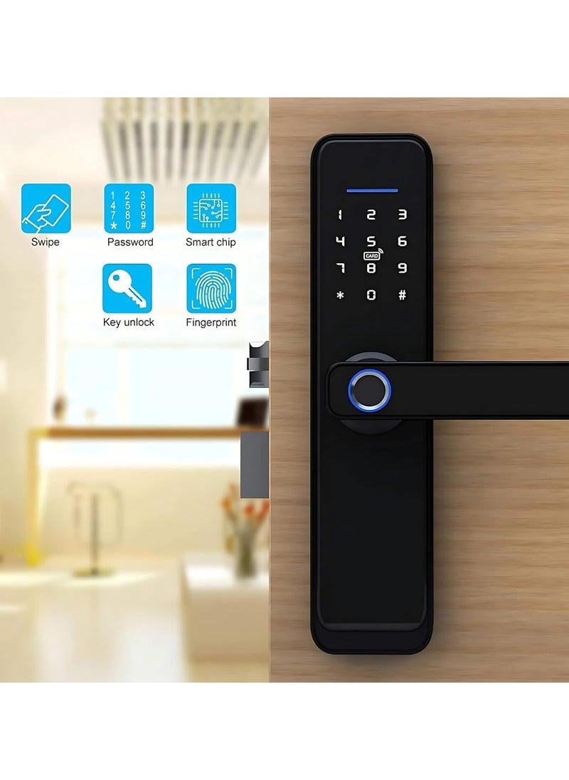 eurocliq Smart Digital Door Lock Wi-Fi Fingerprint Password Card Access Virtual Password APP Control Safe Handle Anti-Tamper Alarm for Front Doors, Black  - Image 2