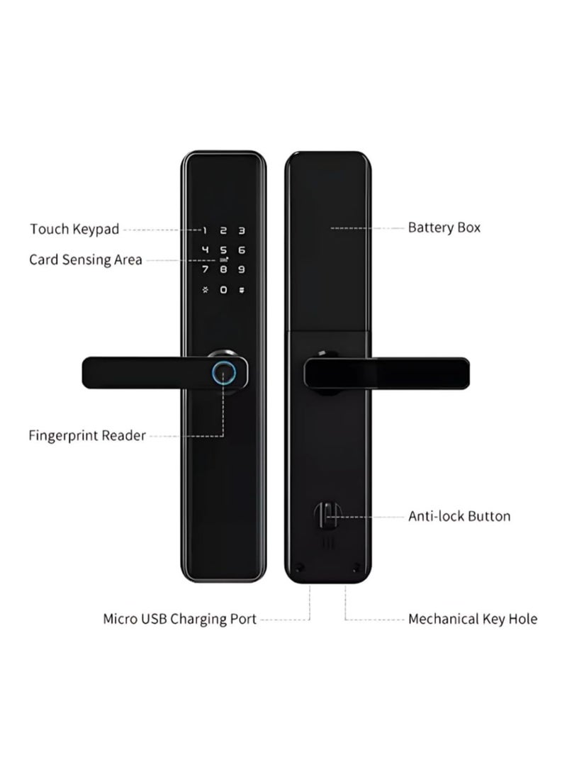 eurocliq Smart Digital Door Lock Wi-Fi Fingerprint Password Card Access Virtual Password APP Control Safe Handle Anti-Tamper Alarm for Front Doors, Black  - Image 5
