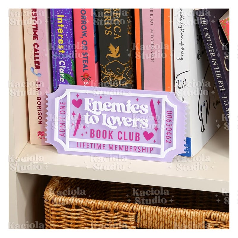KACIOLA STUDIO Library Sign, 3D Bookish Decor for Book Nook, Gifts for Booklovers/Reader/Women, Bookshelf Book Store Decor, Romantasy Gift (Purple Enemies to Lovers) - Image 1