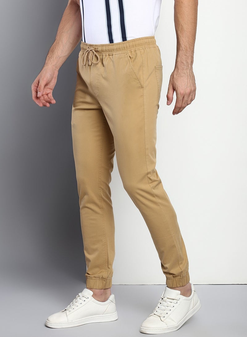 Dennis Lingo Men's Regular Fit Dark Khaki Cotton Trousers - Mid-Rise, Full Length, Button & Zip Closure,  - Image 3