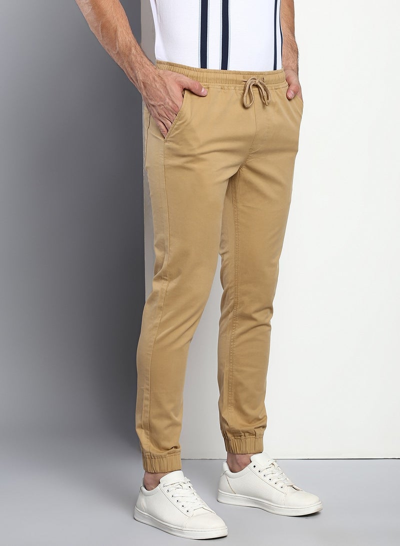 Dennis Lingo Men's Regular Fit Dark Khaki Cotton Trousers - Mid-Rise, Full Length, Button & Zip Closure,  - Image 5