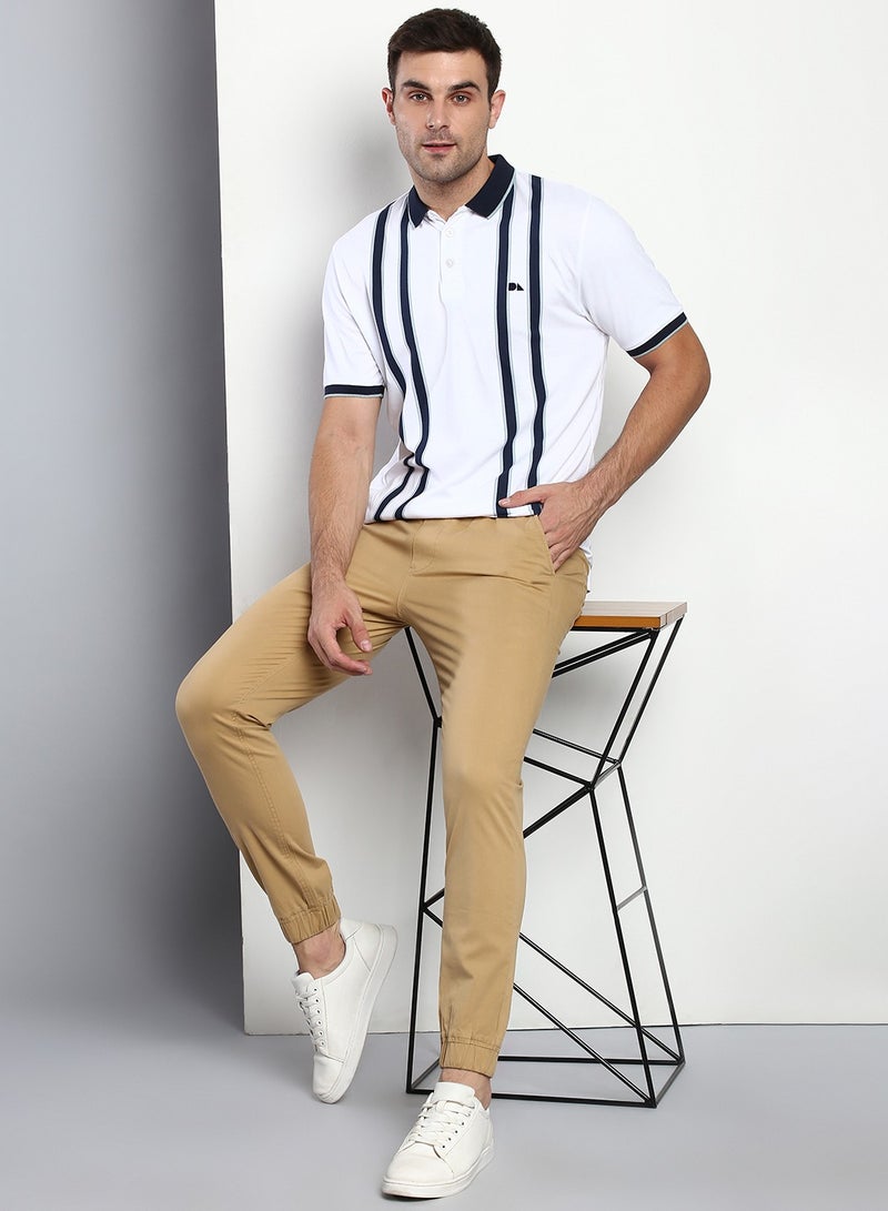 Dennis Lingo Men's Regular Fit Dark Khaki Cotton Trousers - Mid-Rise, Full Length, Button & Zip Closure,  - Image 1