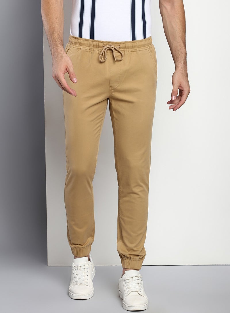Dennis Lingo Men's Regular Fit Dark Khaki Cotton Trousers - Mid-Rise, Full Length, Button & Zip Closure,  - Image 2