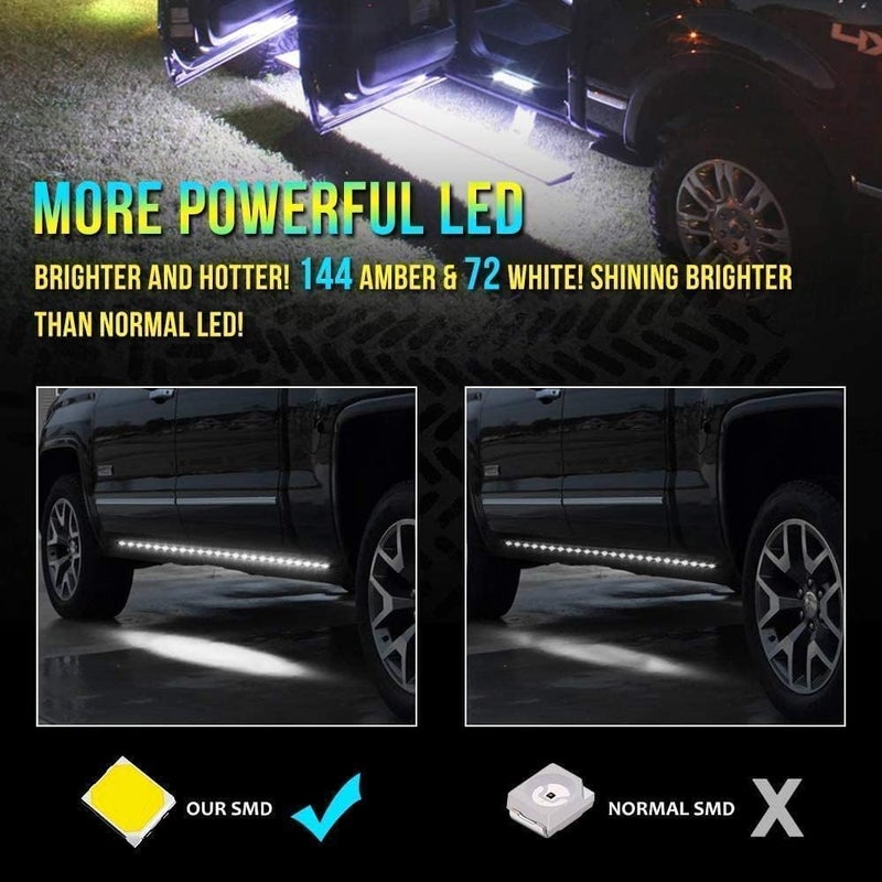 OPL5 2PCs Truck LED Running Board Lights Sequential Amber Side Marker Light 70 Inch Emergency Extended Crew Cab 216 LEDs Waterproof Flexible Turn Signal Light Bar for Pickup Trucks Car (70in) - Image 4