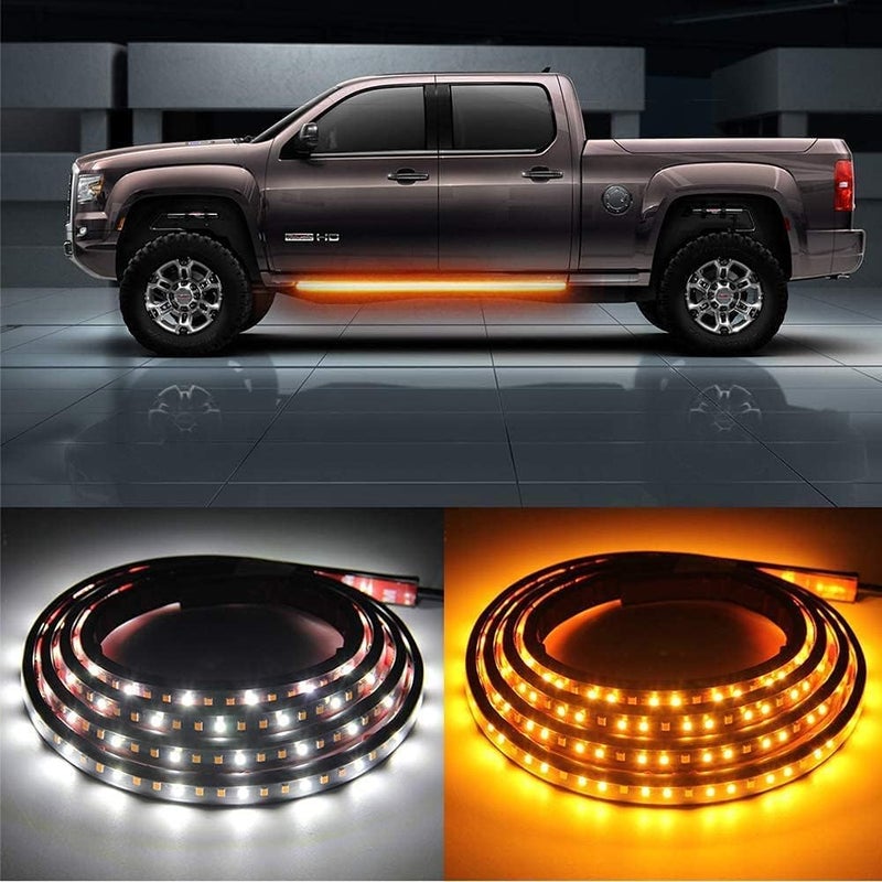 OPL5 2PCs Truck LED Running Board Lights Sequential Amber Side Marker Light 70 Inch Emergency Extended Crew Cab 216 LEDs Waterproof Flexible Turn Signal Light Bar for Pickup Trucks Car (70in) - Image 1