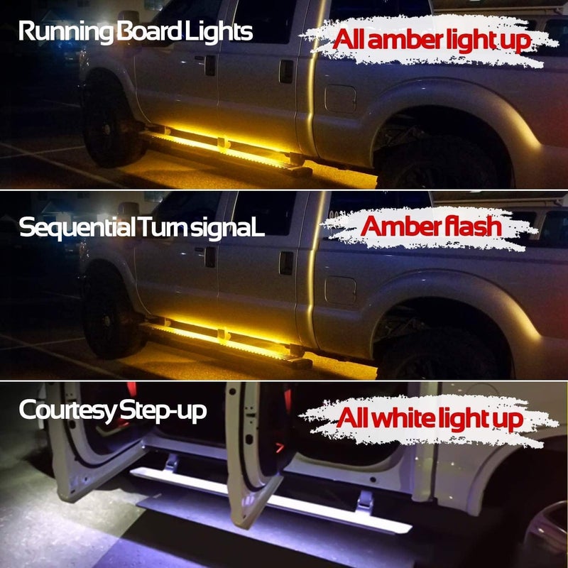 OPL5 2PCs Truck LED Running Board Lights Sequential Amber Side Marker Light 70 Inch Emergency Extended Crew Cab 216 LEDs Waterproof Flexible Turn Signal Light Bar for Pickup Trucks Car (70in) - Image 3