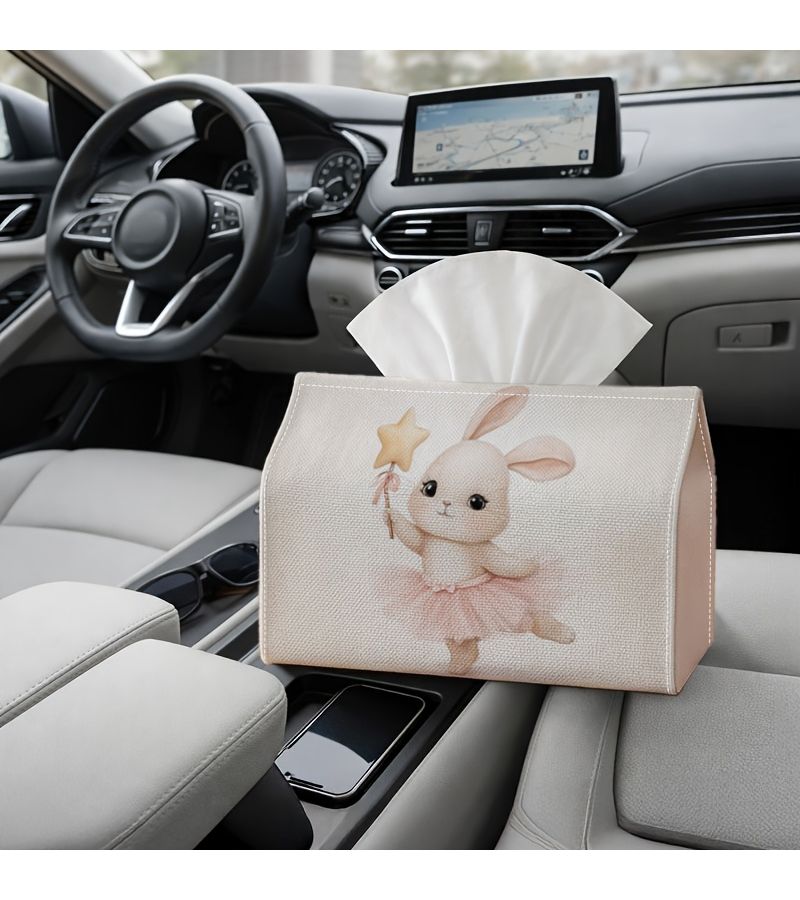 1Pc Adorable Pastel Rectangular Tissue Container Pink Bunny Star Wand Tissue Organizer For Home Kitchen Bathroom Daily Use Party Supplies Home Decor 9x4.9x6.6 Inches - Image 5