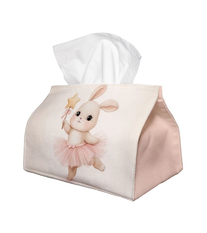 1Pc Adorable Pastel Rectangular Tissue Container Pink Bunny Star Wand Tissue Organizer For Home Kitchen Bathroom Daily Use Party Supplies Home Decor 9x4.9x6.6 Inches - Image 3