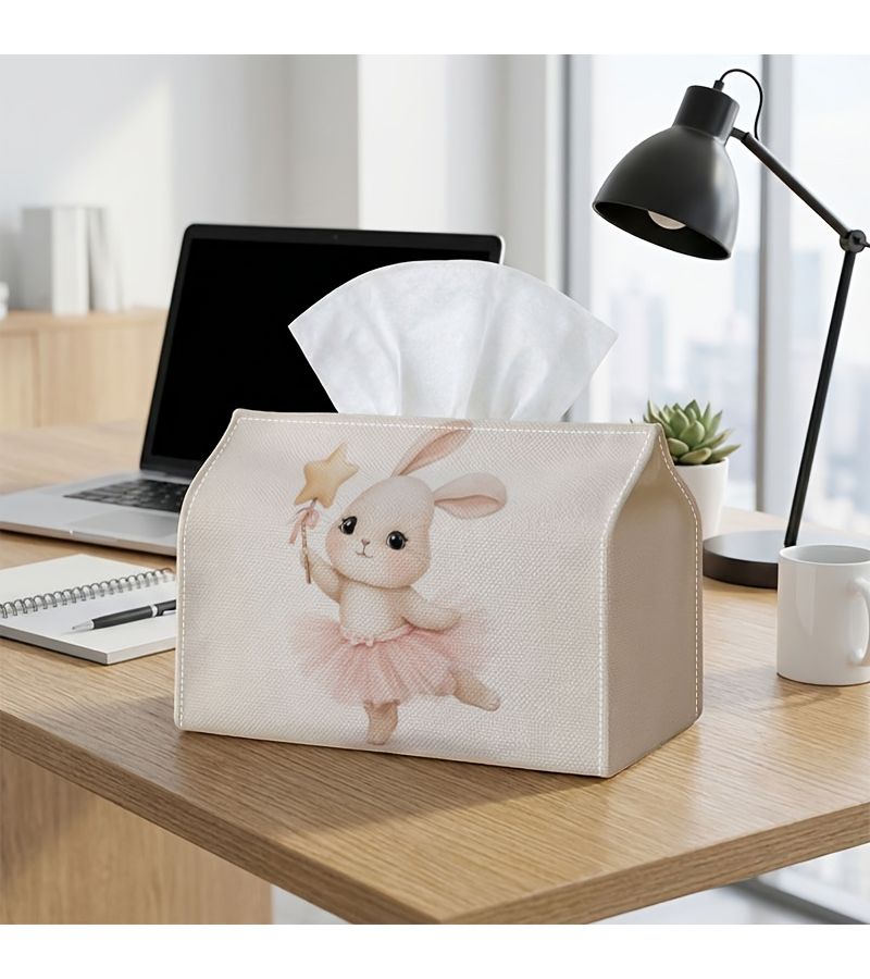 1Pc Adorable Pastel Rectangular Tissue Container Pink Bunny Star Wand Tissue Organizer For Home Kitchen Bathroom Daily Use Party Supplies Home Decor 9x4.9x6.6 Inches - Image 2