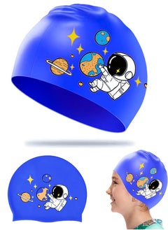 QUTOOB Silicone Swimming Cap for Kids, Girls Boys, Protecting Ears and Hair from Chlorine, Bacteria, Sand in the Water, Odorless and Skin Friendly, Cute Cartoon Shape Of Astronaut on it, Waterproof Swim Cap  - Image 1