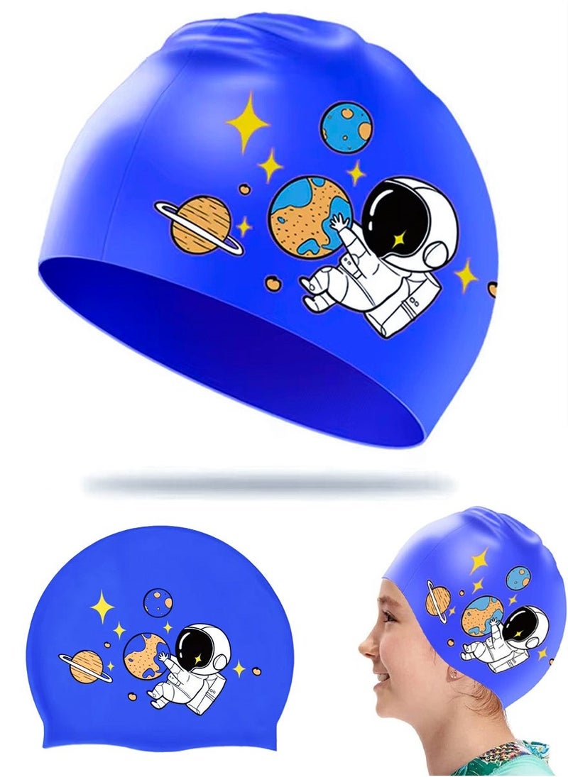 QUTOOB Silicone Swimming Cap for Kids, Girls Boys, Protecting Ears and Hair from Chlorine, Bacteria, Sand in the Water, Odorless and Skin Friendly, Cute Cartoon Shape Of Astronaut on it, Waterproof Swim Cap - Image 1