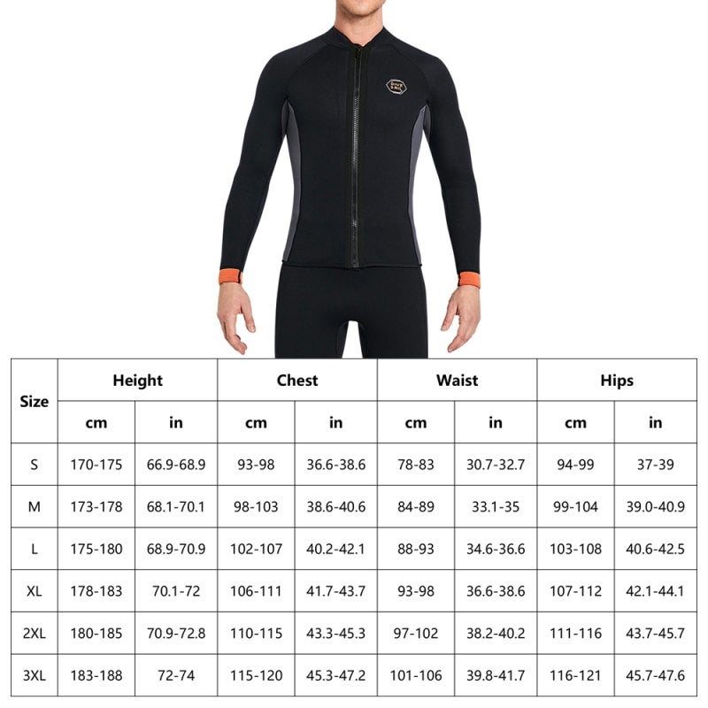 DIVE & SAIL رداء نيوبرين طويل الأكمام للرجال بسمك 3 مم، بسحاب أمامي دافئ، قمصان غطس لركوب الأمواج والسباحة والغطس والتجديف بالكاياك - Image 2