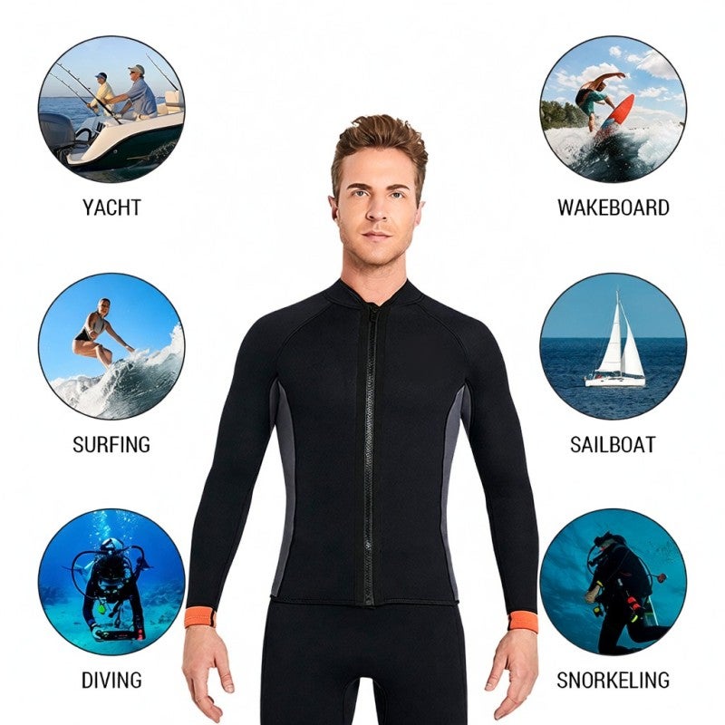 DIVE & SAIL رداء نيوبرين طويل الأكمام للرجال بسمك 3 مم، بسحاب أمامي دافئ، قمصان غطس لركوب الأمواج والسباحة والغطس والتجديف بالكاياك - Image 5