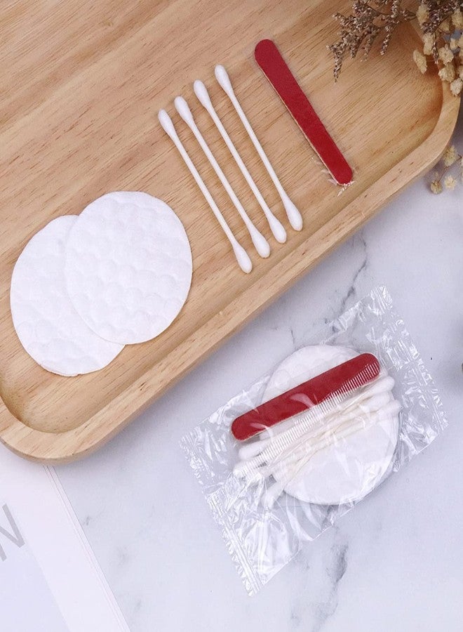 HQSLsund 100 عبوة مجموعة أدوات التجميل للفنادق مغلفة بشكل فردي، مجموعة مستلزمات الفنادق بالجملة، مجموعة ضيافة الفنادق، منتجات النظافة تشمل وسادات قطنية تجميلية، أعواد قطنية، مبرد أظافر (عصي ورقية) - Image 2