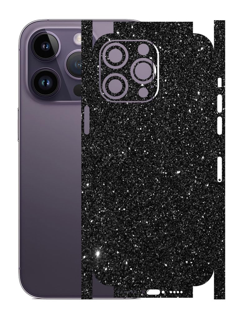 AtOdds - Full Body Back Screen Guard Protector Film - 3D Textured Lamination Wrap Skin Sticker for iPhone 14 Pro Max | Scratchproof Matte Finish (Design - Black Glitter) - Image 1