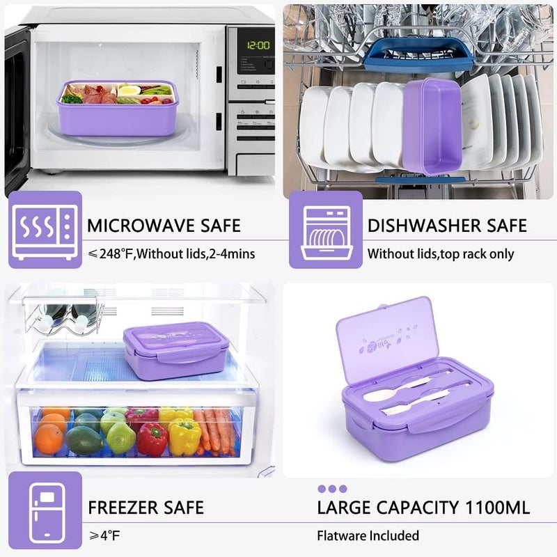 Lovina Bento Boxes for Adults - 1100 ML Bento Lunch Box Container For Kids With Spoon & Fork - Durable Perfect Size for On-the-Go Meal, BPA-Free and Food-Safe Materials(Purple) - Image 4